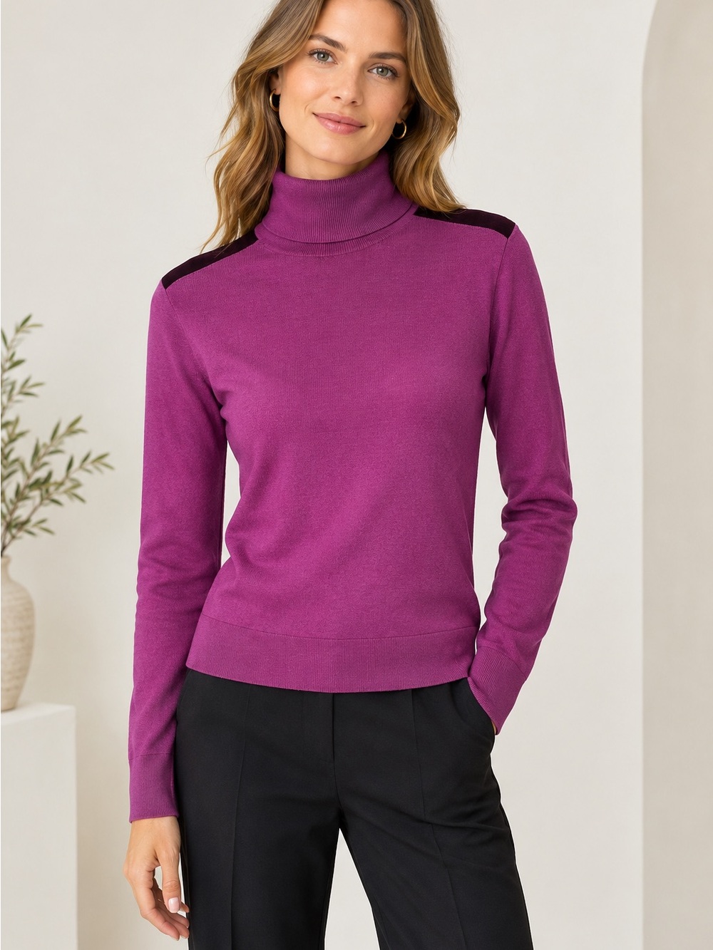 New JW Anderson Uniqlo 100% Wool Pink red Colorblock Turtleneck Sweater Sz S